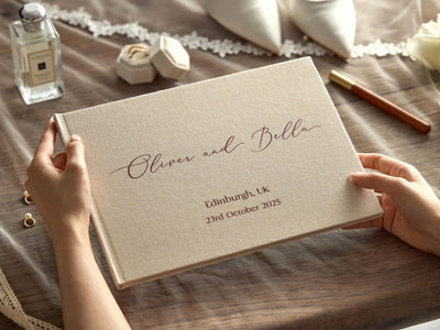 The Emerald Embossed Linen Guestbook - A beautifully crafted linen guestbook with embossed detailing for couples who want something truly special.