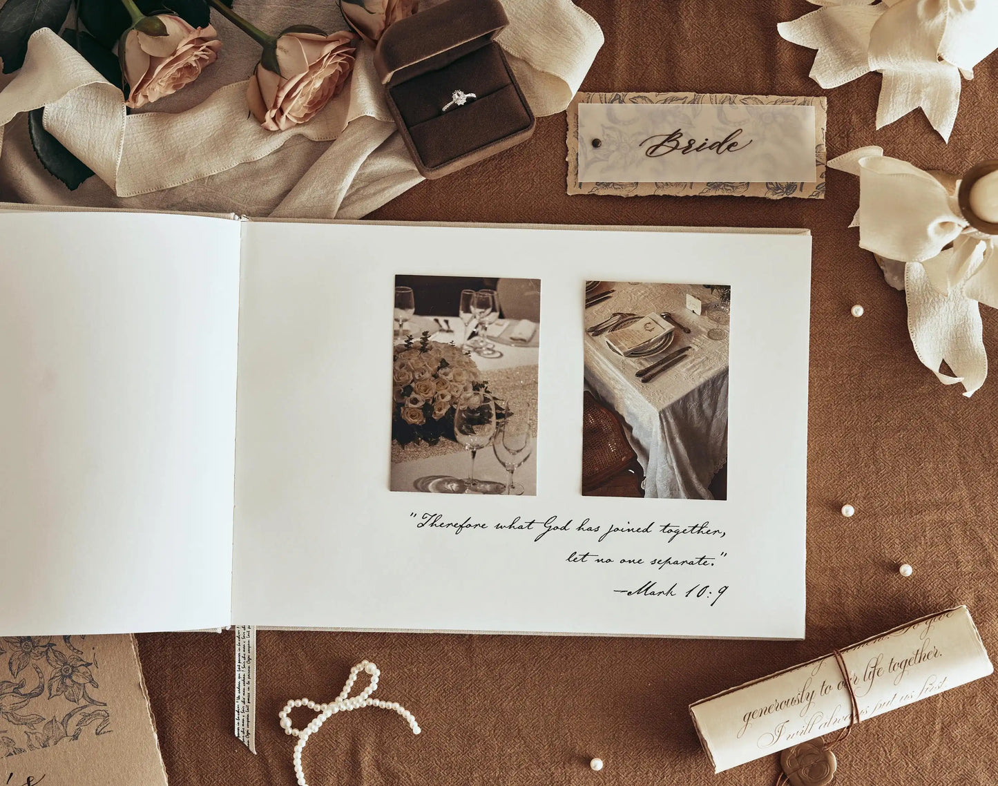 The Emerald Embossed Linen Guestbook - A beautifully crafted linen guestbook with embossed detailing for couples who want something truly special.